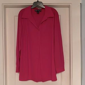 Susan Graver Magenta Long Sleeve Three Button Collared Blouse Size 1x - NWOT